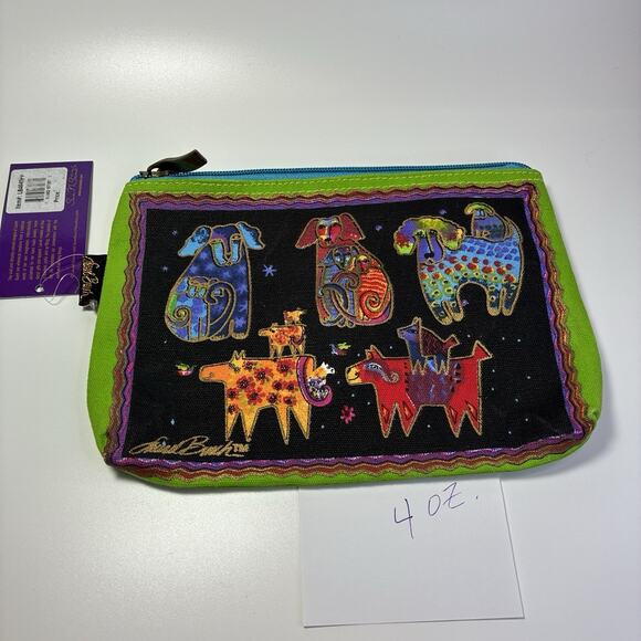 NEW Laurel Burch Cotton Canvas Cosmetic Bag DOGS Makeup Bag 6 x 9 Black Artistic - Picture 2 of 4